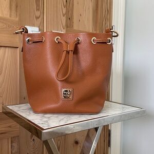 Dooney & Bourke Brown Pebbled Leather Drawstring Shoulder Bag